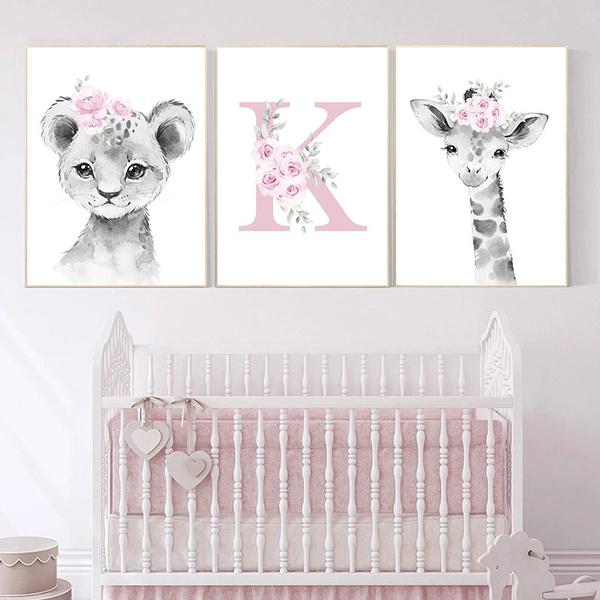 New Arrival Kawaii Pink Floral Animals Personalized Baby Name Initial  Letters Aesthetic Room Decor Wall Art Prints Canvas Paintings Wall Posters  and Pictures for Kinderzimmer Deko Frame NOT Included | Wish