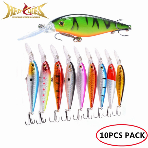 Hercules 10Pcs Minnow Lures Crankbait Fishing Lures Shallow Deep Diving  Swimbait Multi Hard Baits for Bass Trout Freshwater and Saltwater