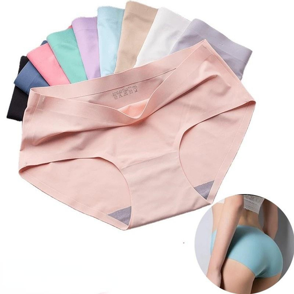 Ice Silk Mid Waist Underwear Seamless Pants Knickers for Ladies