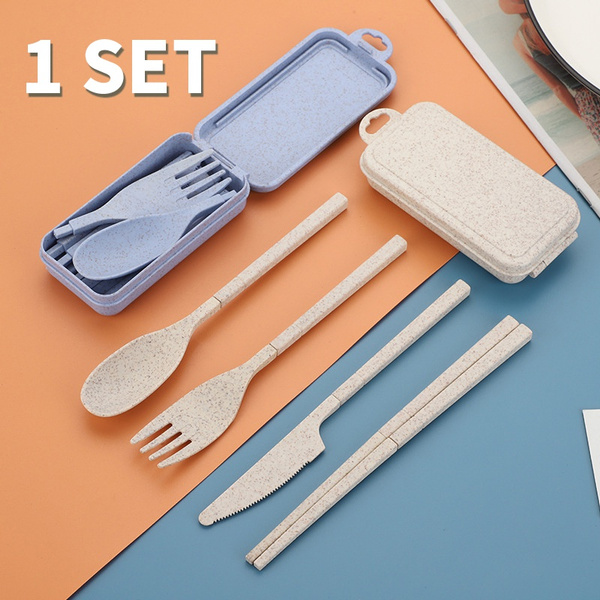 1 Set Outdoor Travel Dinnerware Set Portable Tableware Knife Fork Spoon  Chopsticks Set Travel Cutlery Set Eco-Friendly Utensil Box