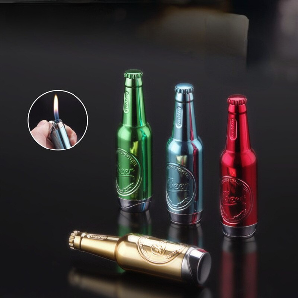 Creative Beer Bottle Shaped Lighters Portable Metal Inflatable Butane