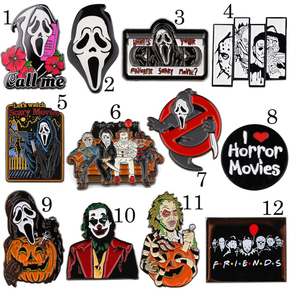 1 Pcs I Love Movies Enamel Pin Killers Mens Women Brooch for Clothes Scream  Badge Ghost Mask Pin on Bags Denim Jacket Shirts Lapel Pin Jewelry Gifts  SA250