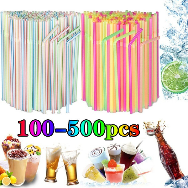100/200/300/400/500 Pcs Flexible Plastic Disposable Drinking Straws for ...