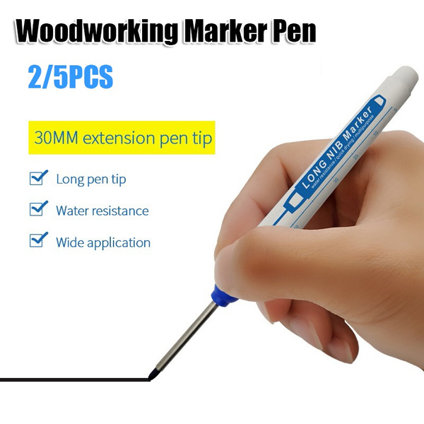 2/5PCS Long Head Marker Pens Woodworking Deep Hole Pen Marker Pen for Wood  Metal Glass