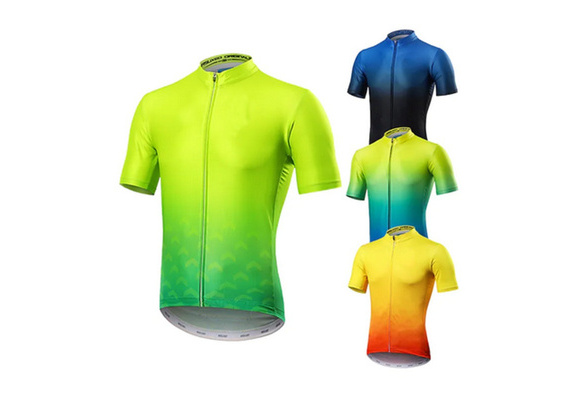 Men s Short Sleeve Cycling Jersey Summer Polyester Green Yellow Yellow Blue Gradient Bike Jersey Breathable Quick Dry Sports Clothing Wish