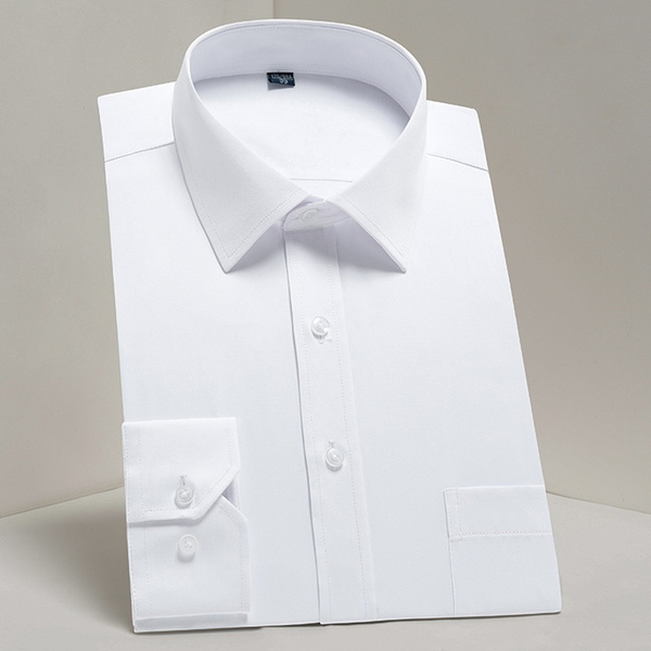 Men's Fashion Standard-fit Solid Basic Dress Shirts Single Patch Pocket 