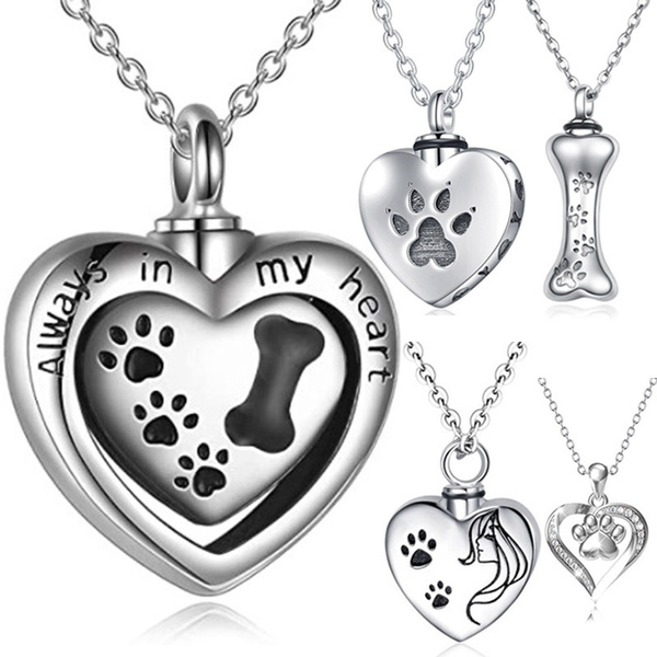Footprint Jewelry Urn Necklace For Ashes Love Heart Pendant Bone Paw Memorial Cremation Keepsake