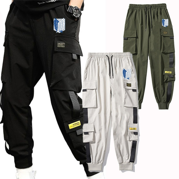 New Hip Hop Joggers Cargo Pants Men Harem Pants Multi Pocket Ribbons