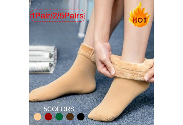 Women/Men Winter Warm Thicken Thermal Socks Wool Cashmere Snow Black Skin  Seamless Sock Velvet Soft Boots Floor Sleeping Socks 1Pair/2/5Pairs