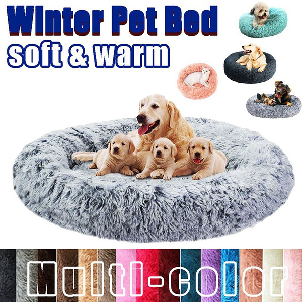40/50/60/70/80cm Large Round Long Plush Dog Beds for Large Dogs Cushion Super Soft Fluffy