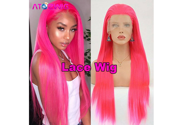 neon pink lace front wig