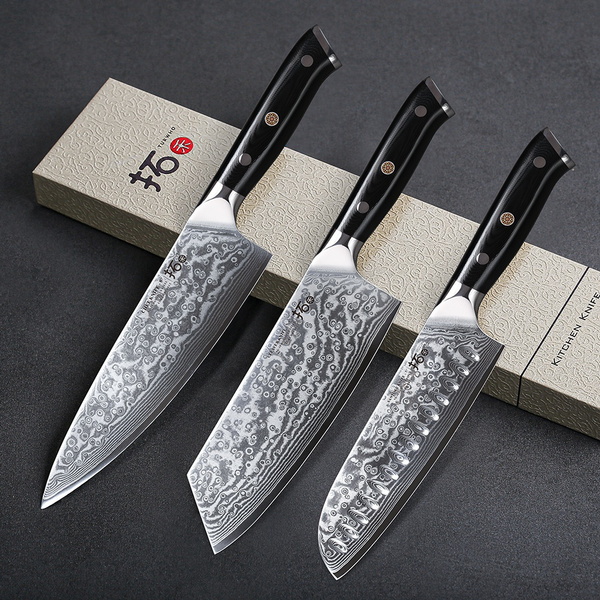 TURWHO 3PCS Professional Damascus Steel Kitchen Knives Sets