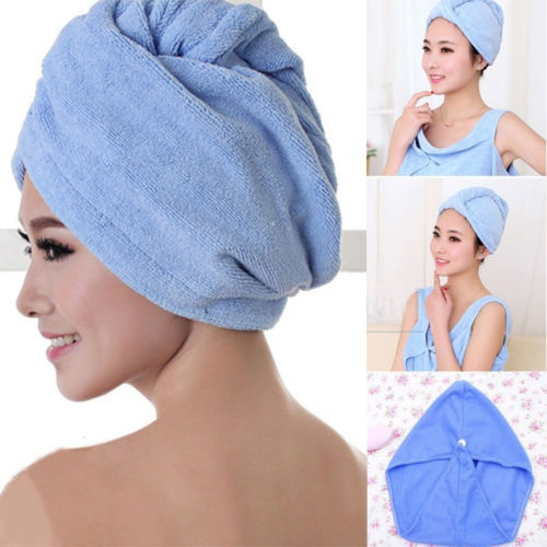 Turbie Quick Drying Hair Towel Twist Wrap Loop Button Hat Cap Turban Shower Bath 