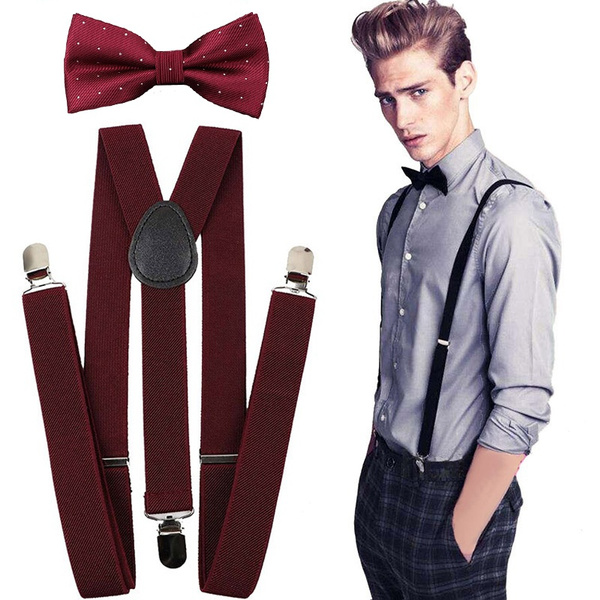 Mens Adjustable Elastic Suspenders y Bow Tie Set