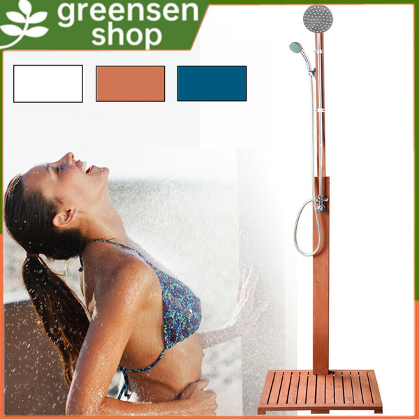 Greensen Wood Outdoor Shower Wooden Pool Poolside Shower Nozzle Garden Portable Hardwood Wish 3476