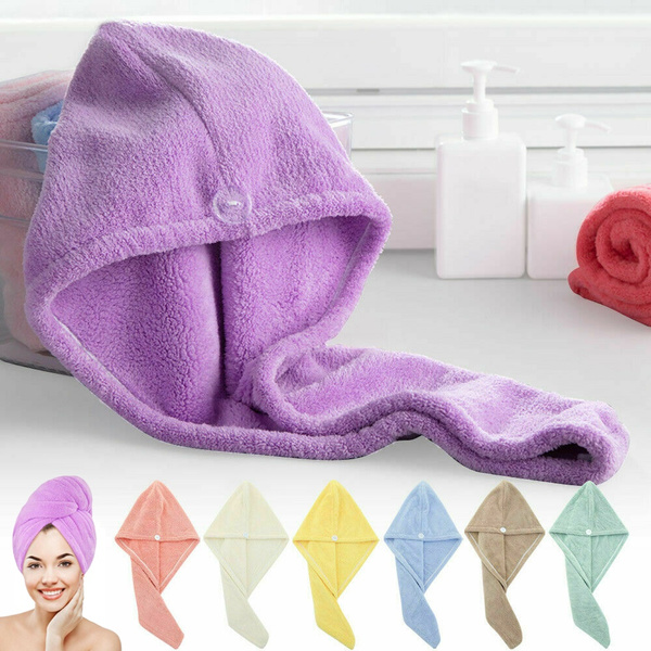 Hair Drying Towel with Button Water Wicking Microfiber Towel Dry Hair ...