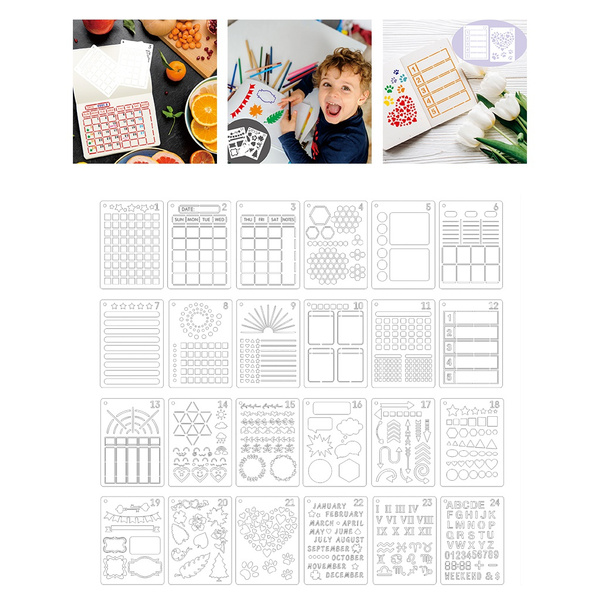 24 Pack Journal Planner Stencils, Reusable Bullet Stencils Set for A5 ...