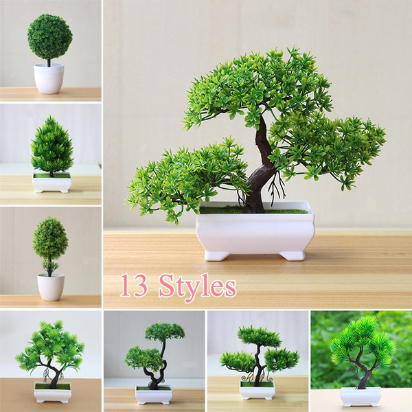 Artificial Plants Bonsai Green Small Tree Fake Tree Flower Potted Home Garden 