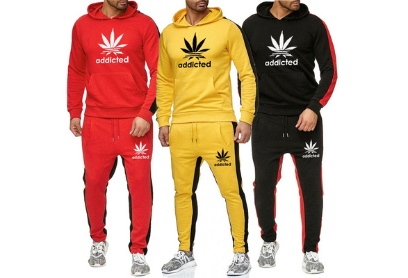 Addicted printed Fashion Men Hoodie and Sweatpants Suit Casual Tracksuit