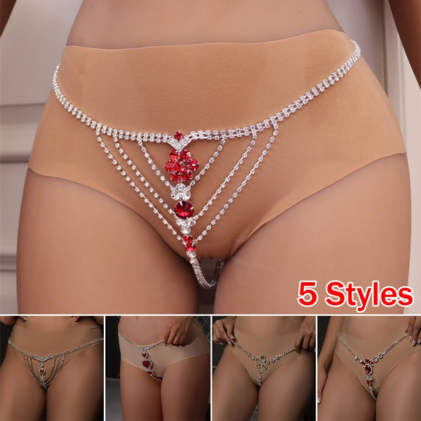 New Sexy Body Chain Lingerie Red Crystal Thong Panties Jewelry for