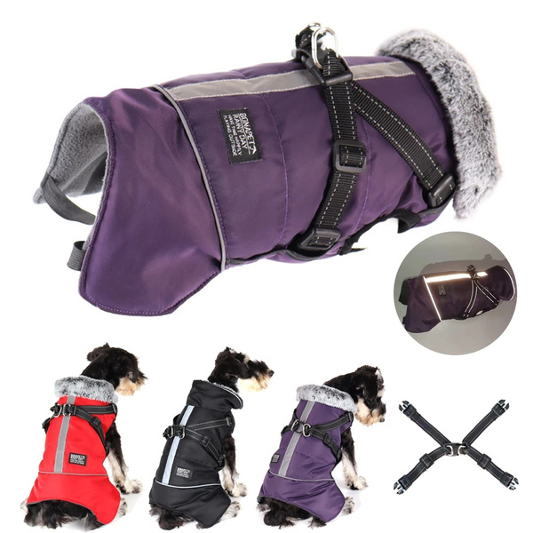 Waterproof Dog Jacket Large Dog Clothes with Harness Winter Warm Fur