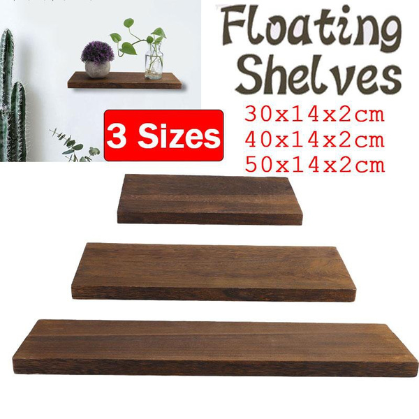 3 Sizes Brown Floating Shelves Wall Mounted Shelf, Wood Storage Rack Display Organizer For