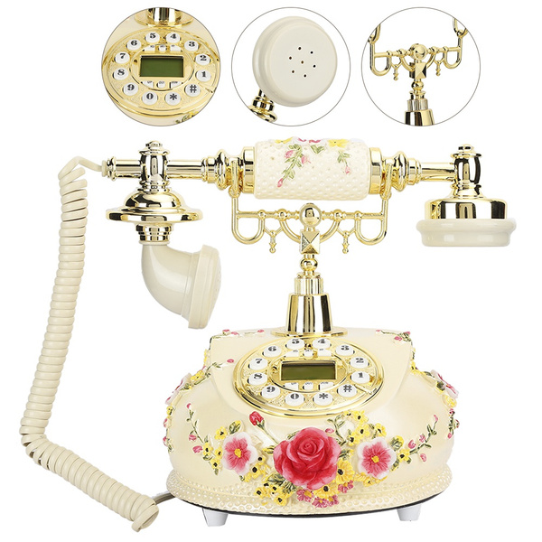 Retro Vintage Antique Telephone,Retro pastoral Style Classic Desk Telephone  with Classic Metal Bell,LCD Display Corded Fixed Landline Phone for  Home,Office,Hotel,Art Gallery Decor (White)