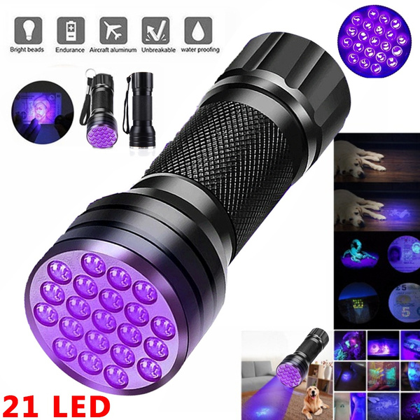 21 LED UV Ultra Violet Flashlight Mini Blacklight Aluminum Torch Lights Lamps 