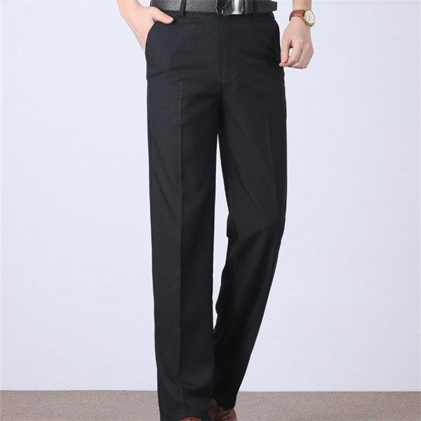 Men Fleece Lined Dress Pants Suit Trousers Stretch Slim Straight Leg ...