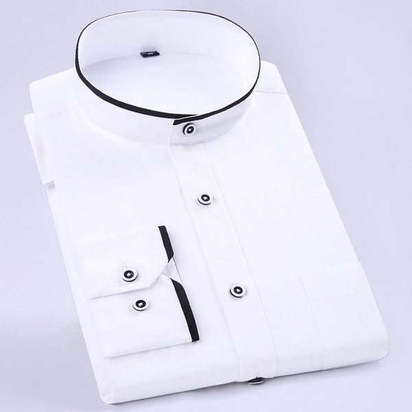 Men's Long Sleeve Banded Collar (Mandarin Collar) Dress Shirt Patch