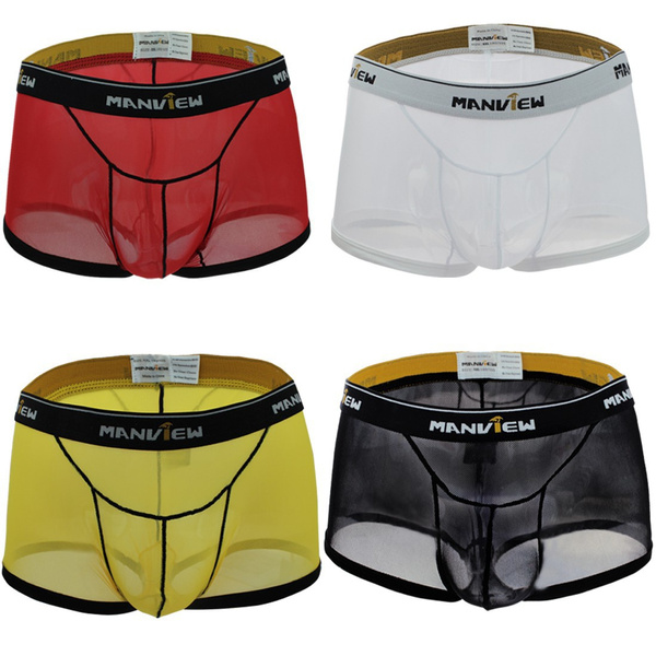 Men's See Through Shorts Transparent Boxer Briefs Mesh Breathable Underwear