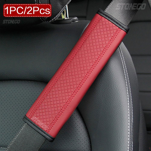 Car Accessories Seat Belt Pu Leather Safety Belt Shoulder Cover Breathable Protection  Seat Belt Padding Pad Auto Stonego Interior Access (Pack of 1/2 )