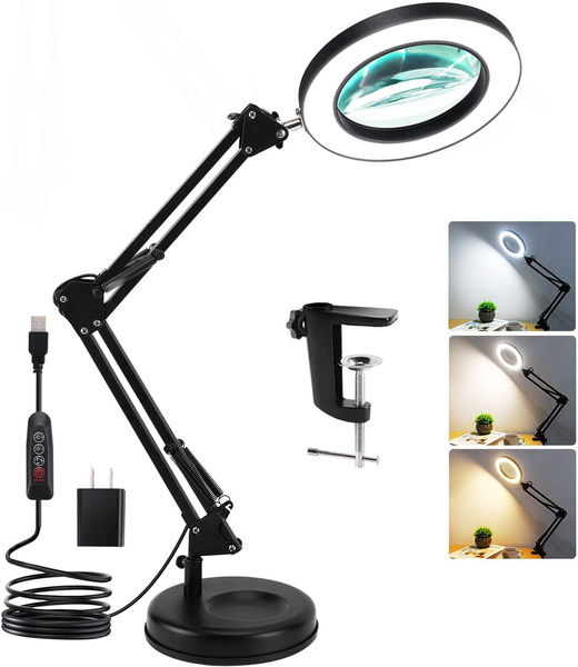 Magnifying Glass with Light and Stand, 2-in-1 Desk Lamp & Clamp, 3 Color  Modes Stepless Dimmable, LED Lighted Magnifier with Light for Hobby Reading