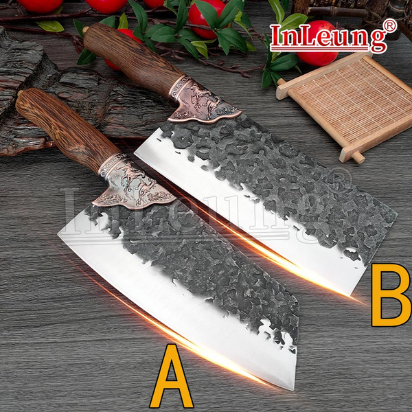 Chinese Cleaver Kitchen Knives Handmade Forged Chef Knife High-carbon Clad  Steel Cut Bone Axe Buthcer