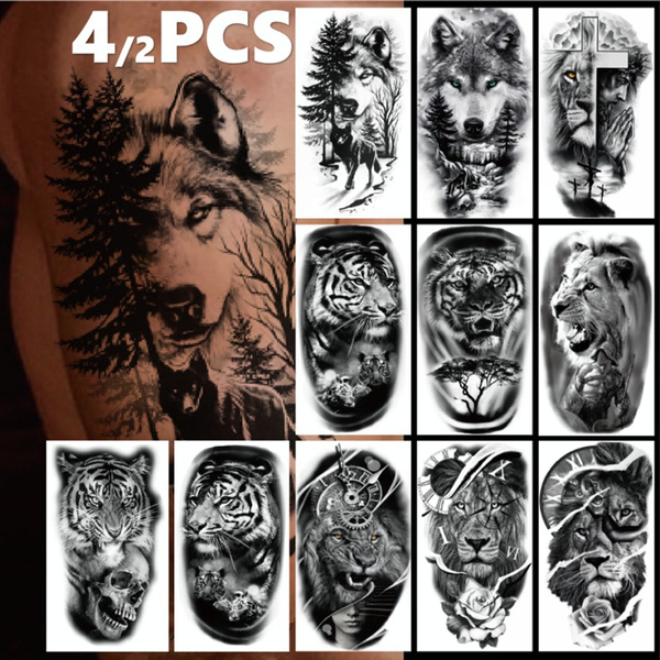 Lion Tiger Wolf Animal Tattoos Men Waterproof Temporary Tattoo