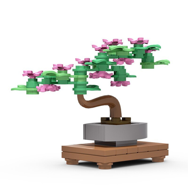 MOC Miniature Bonsai Tree Building Blocks Plants Potted Room Ornament Tea Table Decoration 