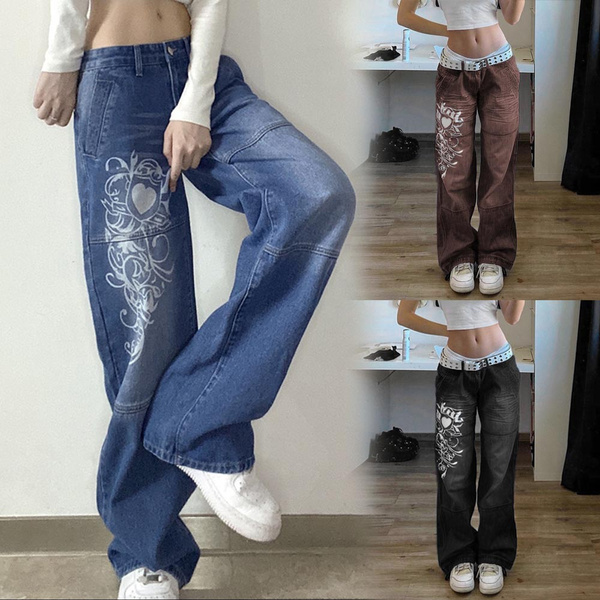 Tawnie Printed Baggy Jeans Womens Low Waist Jeans 2022 Autumn Winter