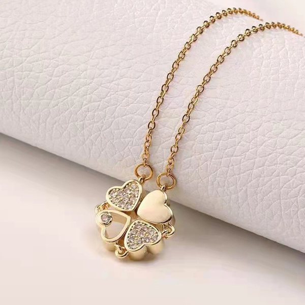 Titanium Steel Four-leaf Clover Necklace Magnetic Folding Love Heart ...