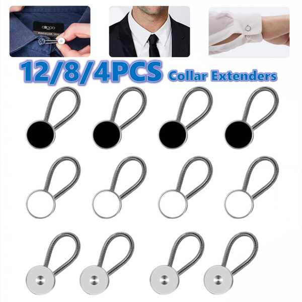12/8/4Pcs Collar Extenders, Comfy & Premium Invisible Neck Extender, Adds 1  in Instantly, Button Extenders for Mens Dress Shirts Suits Trouser, Coat,  Shirts (Black, White, Silver)