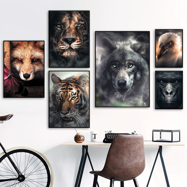 6 Styles Large Size Wild Animals Face Canvas Poster Modern Animal