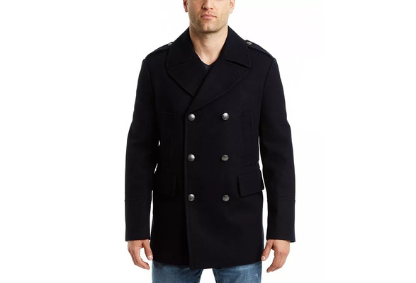 vince camuto men's double breasted nautical peacoat jacket