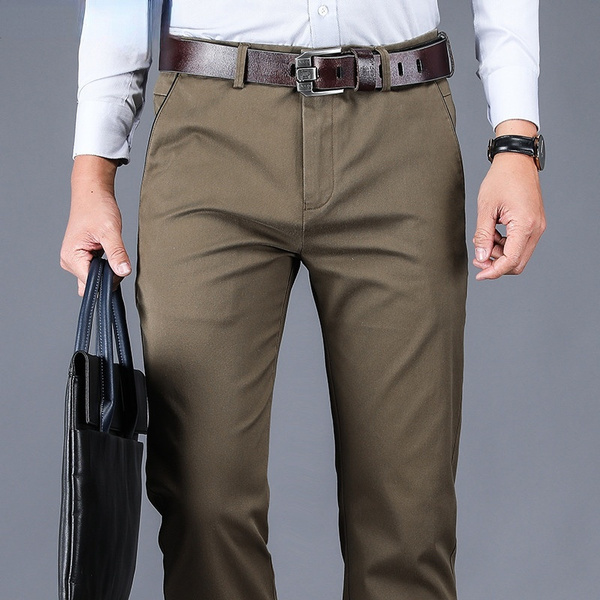 Cotton Men's Casual Straight Leg Trousers Solid Casual Long - Temu