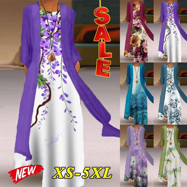 Maxi Dress and Sleeveless Cardigan - Maxi Dresses - Women