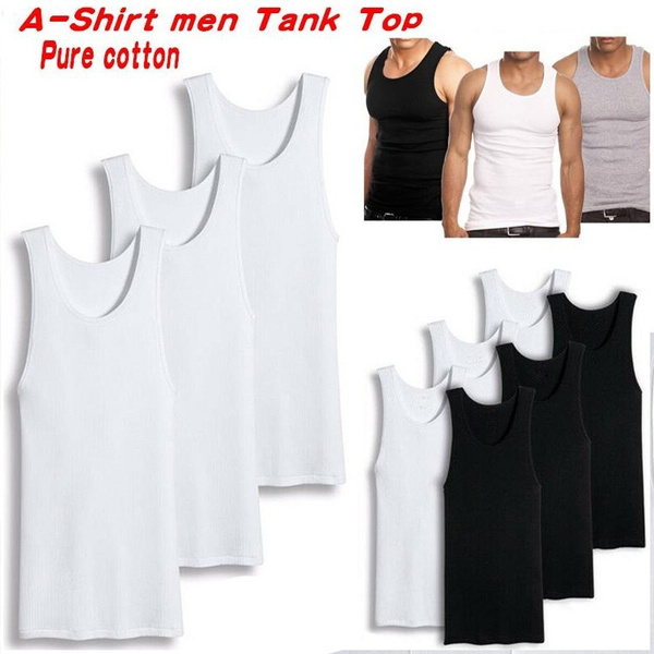 Mens 100% Cotton Tank Top A-Shirt Wife Beater Undershirt Ribbed