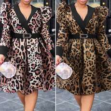 Plus Size, Long Sleeve, Leopard, Dress