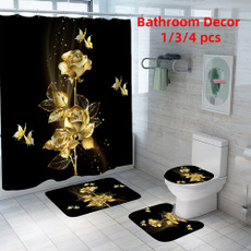 butterfly, golden, bathroomrugset, Flowers
