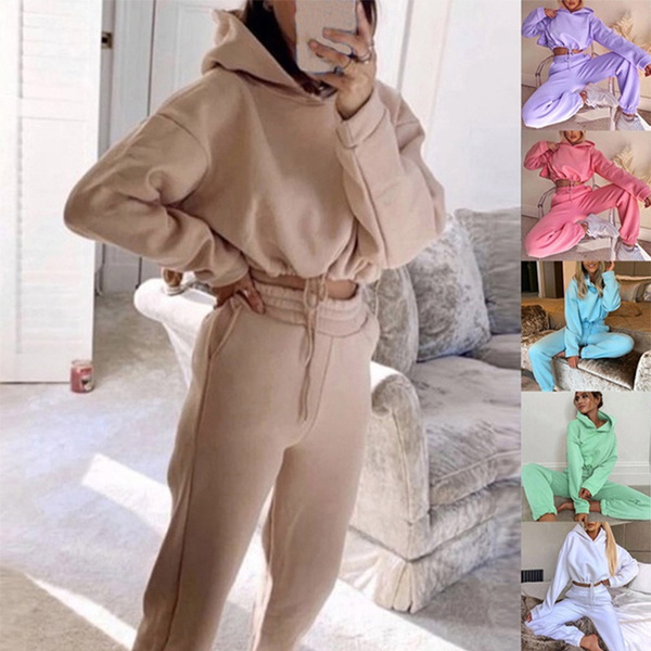 Women Casual Tracksuit Sports 2 Pieces Set Sweatshirts Pullover
