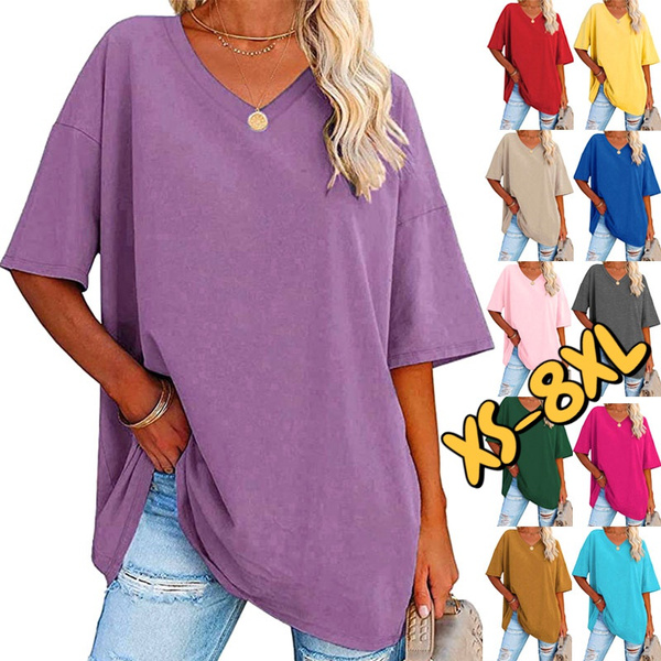 XS-8XL Spring Summer Tops Plus Size Fashion Clothes Women's Casual Short  Sleeve Tee Shirts Ladies O-neck Blouses Solid Color Oversized Pullover Tops  Half Sleeve Loose T-shirt Beach Wear Cotton T-shirt