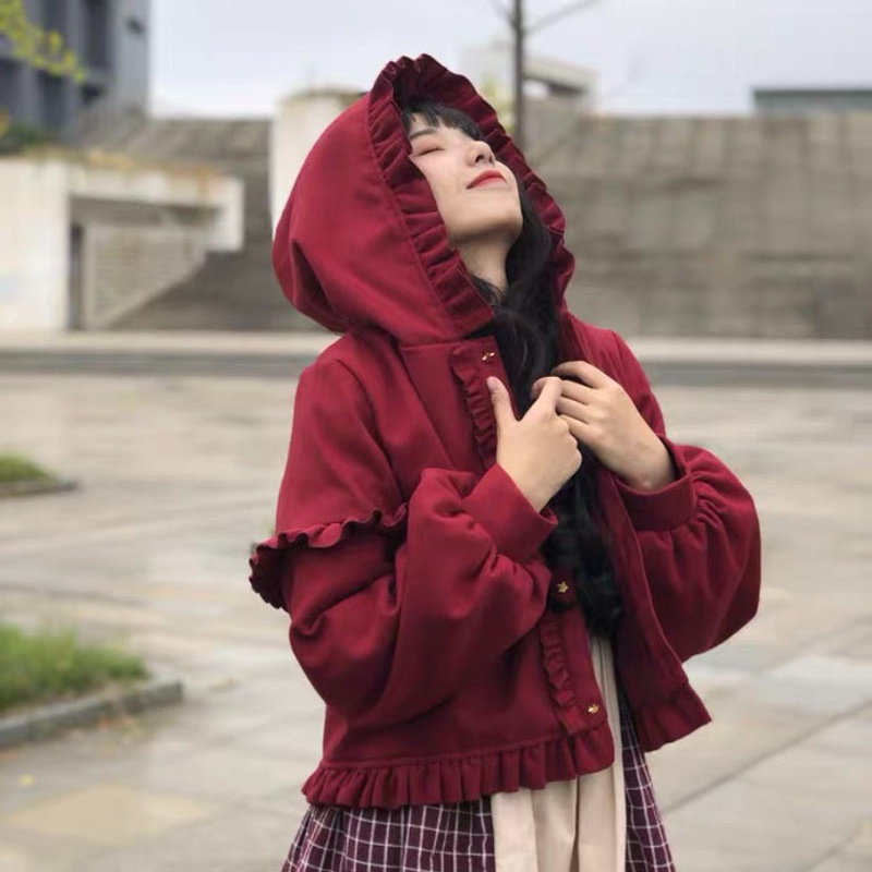 Punk Rave Gothic Lolita Girls Women Woolen Coats Sweet Long