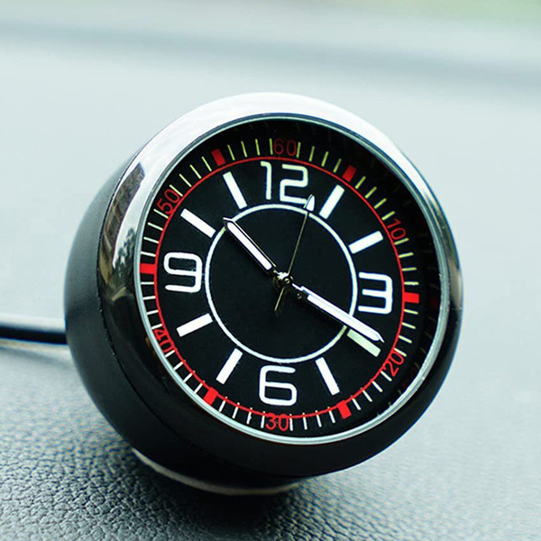 Car Dashboard Stick-On Clock Mini Luminous Analog Watch Glass